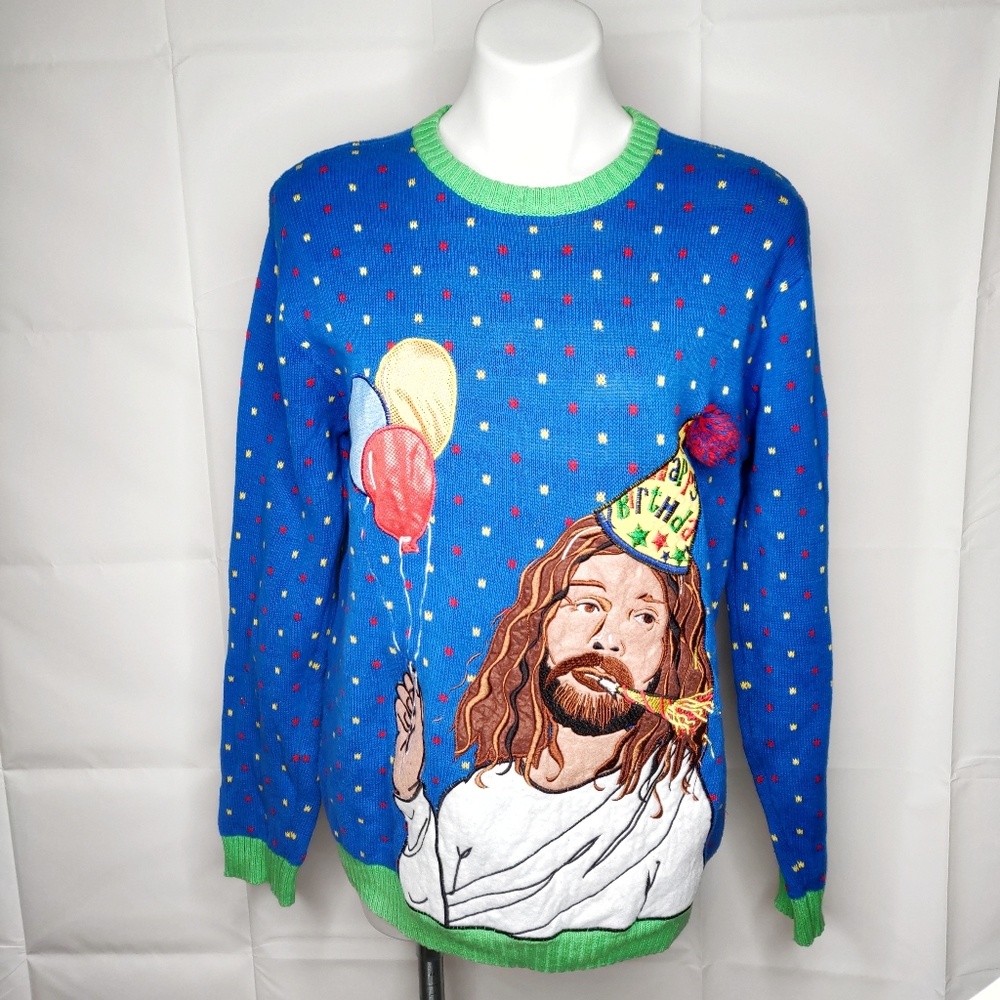 Happy Birthday Jesus Ugly Christmas Sweater Sz M